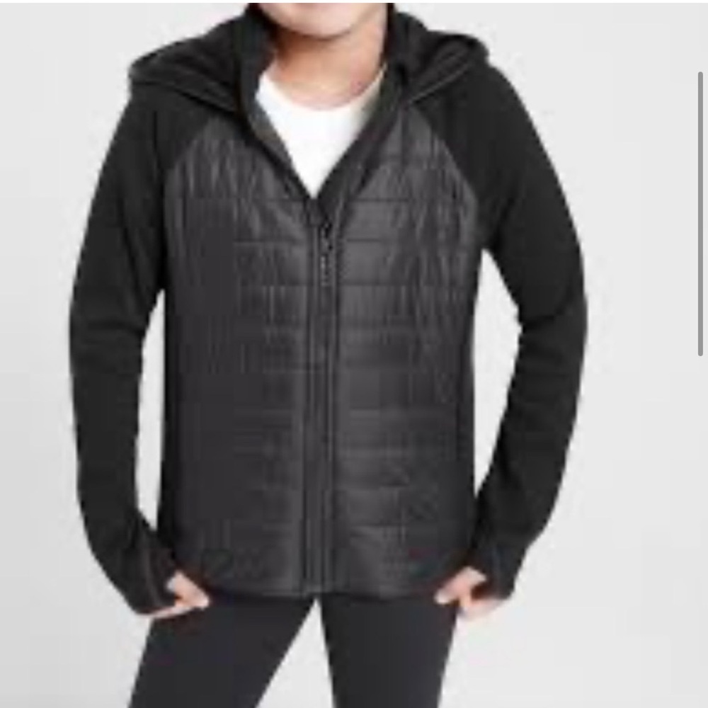 14. Athleta Half Time Hybrid Jacket Puffer Coat Black